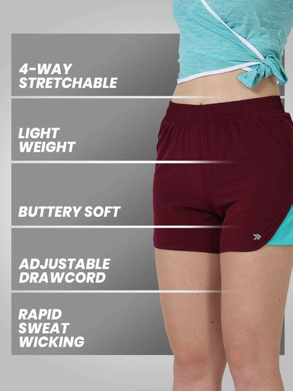 Women's Stretchable Lightweight Dolphin workout  Shorts-Maroon