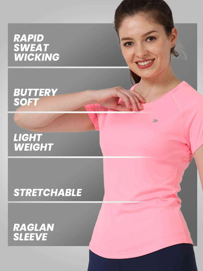 Women's Dry rush Fitness Essential Crew Neck T-Shirt-neon pink