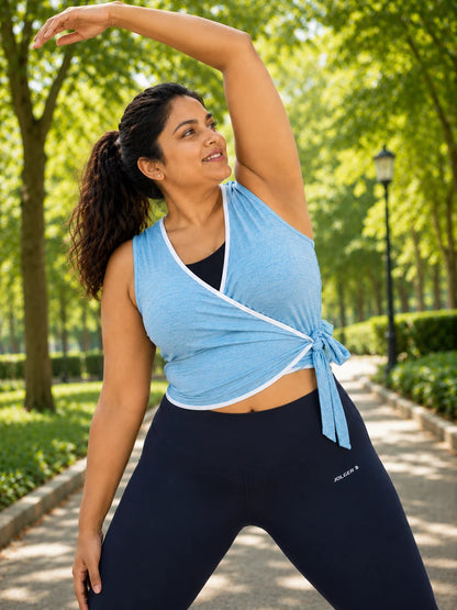 Women's Ultra Breathable Side Knot Wrap Around Crop Top-sky blue