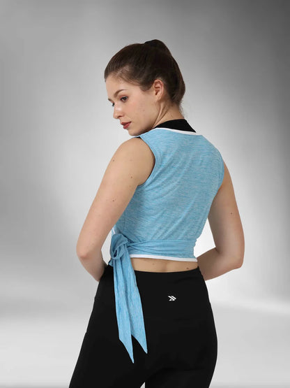 Women's Ultra Breathable Side Knot Wrap Around Crop Top-sky blue