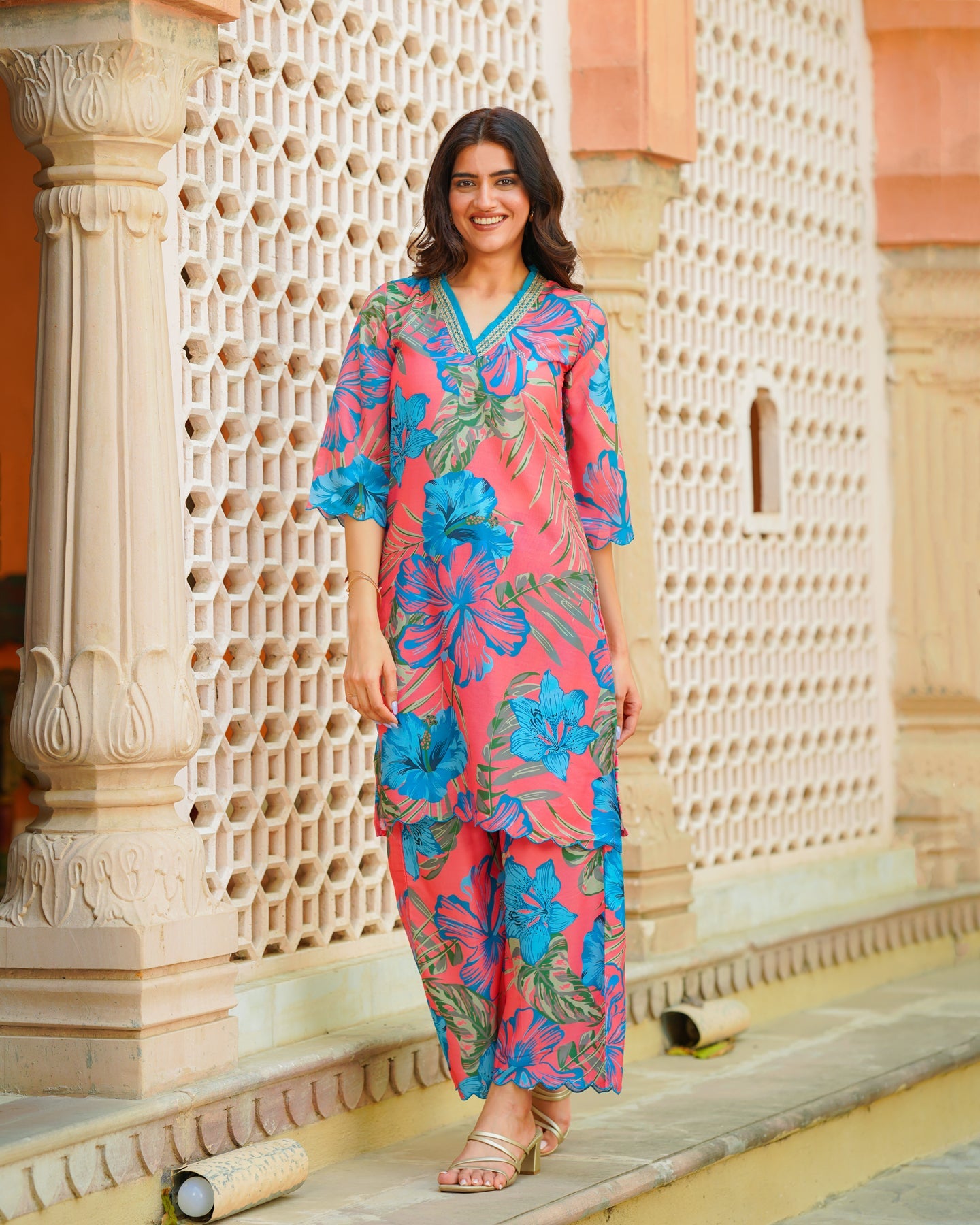 Pink Tropical Kurta Set