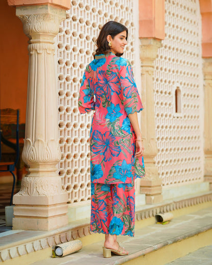 Pink Tropical Kurta Set