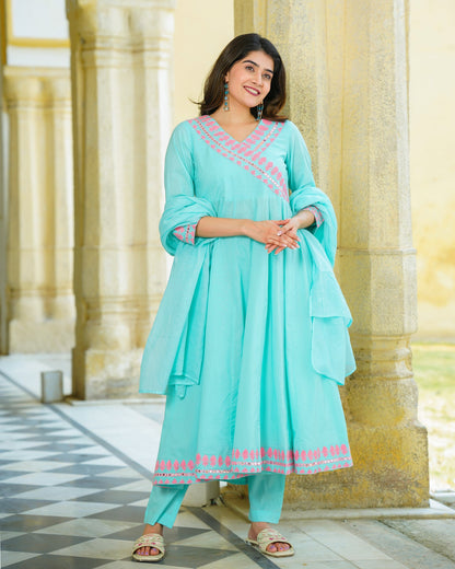 Blue Embroidered Suit Set