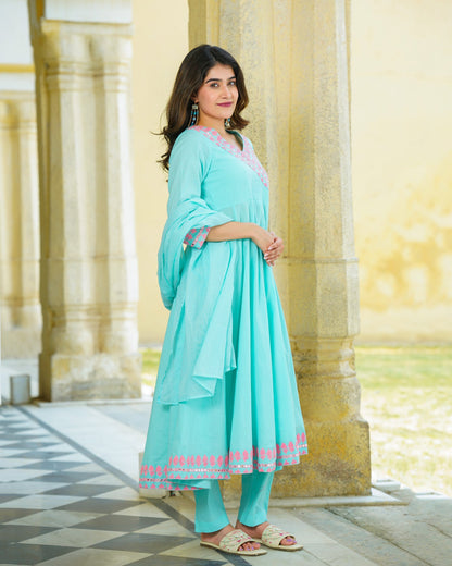 Blue Embroidered Suit Set