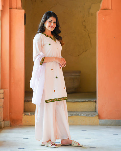 Light Pink Cotton Aari Suit Set