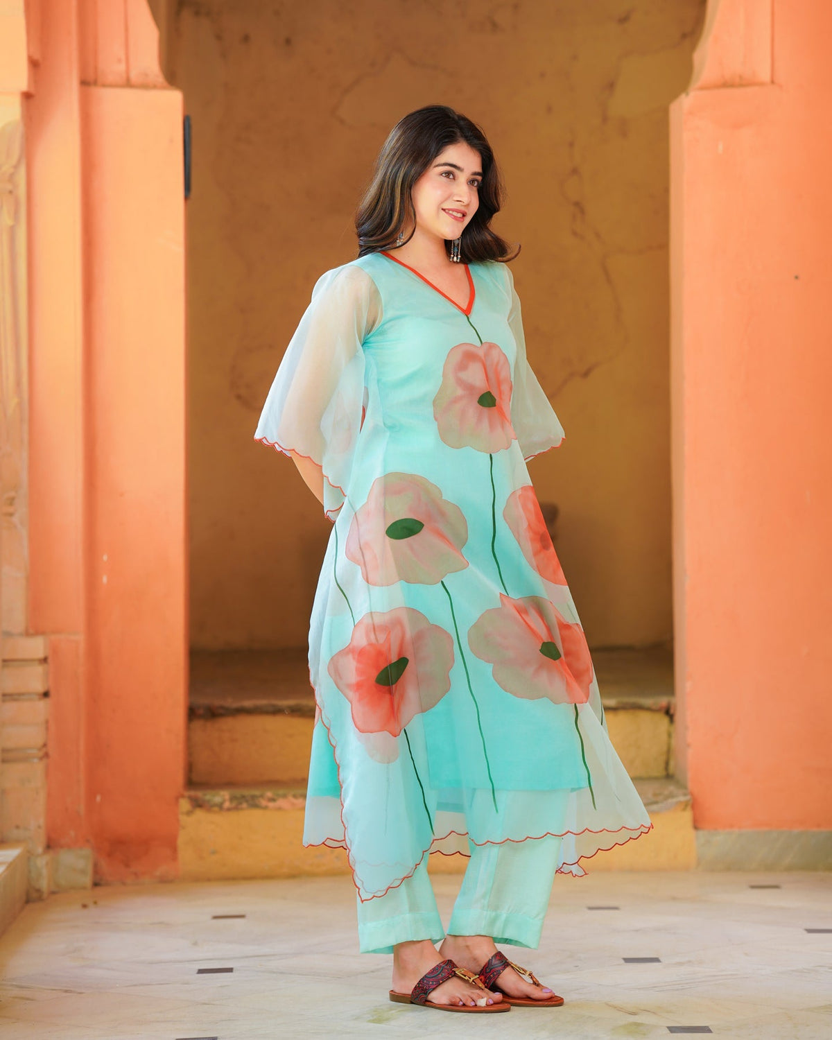 Sky Blue Tropical kurta set Set