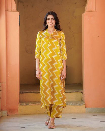Mustard and White Zigzag Kurta Set