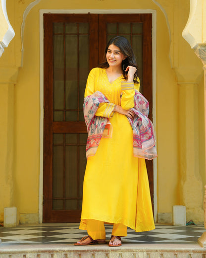 Yellow Kalamkari Suit Set