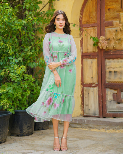Mint Grace Handpainted Organza Dress