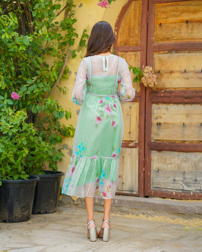 Mint Grace Handpainted Organza Dress