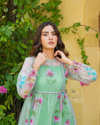 Mint Grace Handpainted Organza Dress