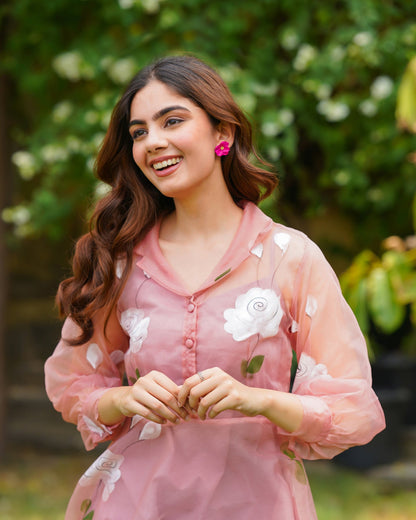 Rose Handpainted Organza Dress