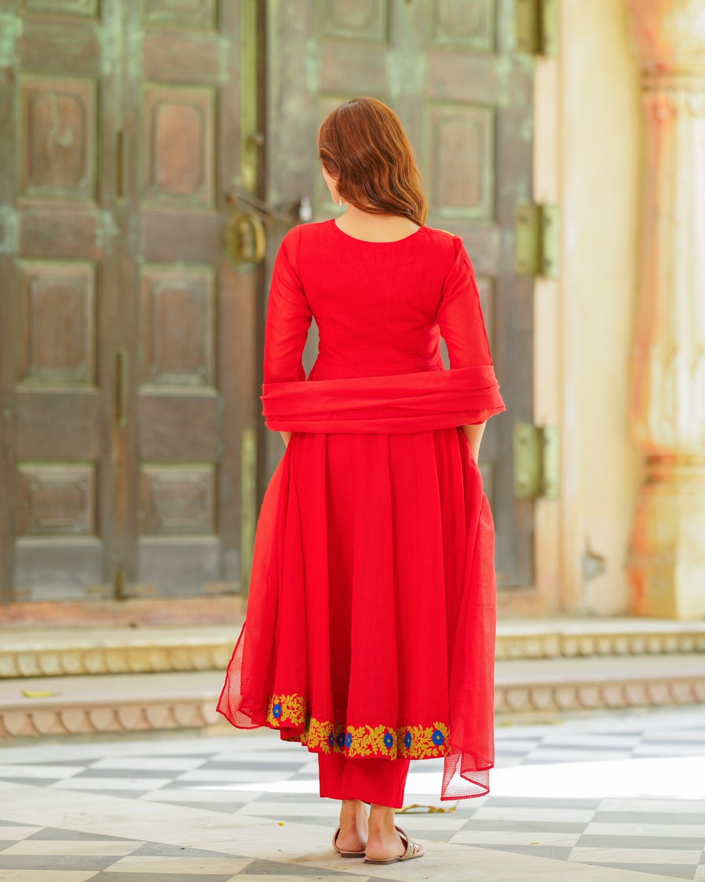 Red Embroidered Anarkali Suit Set
