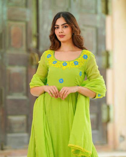 Lime Green Embroidered Suit Set