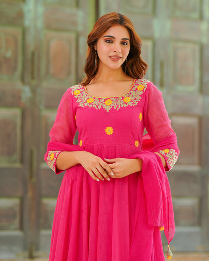 Rose Pink Anarkali Suit Set