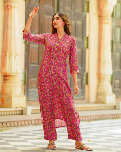 Pink Abstract Kurta Set