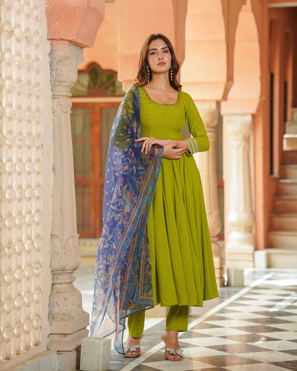 Green Embroidered Anarkali Suit set
