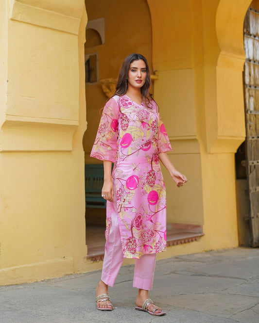 Blush Pink Floral Kurta Set