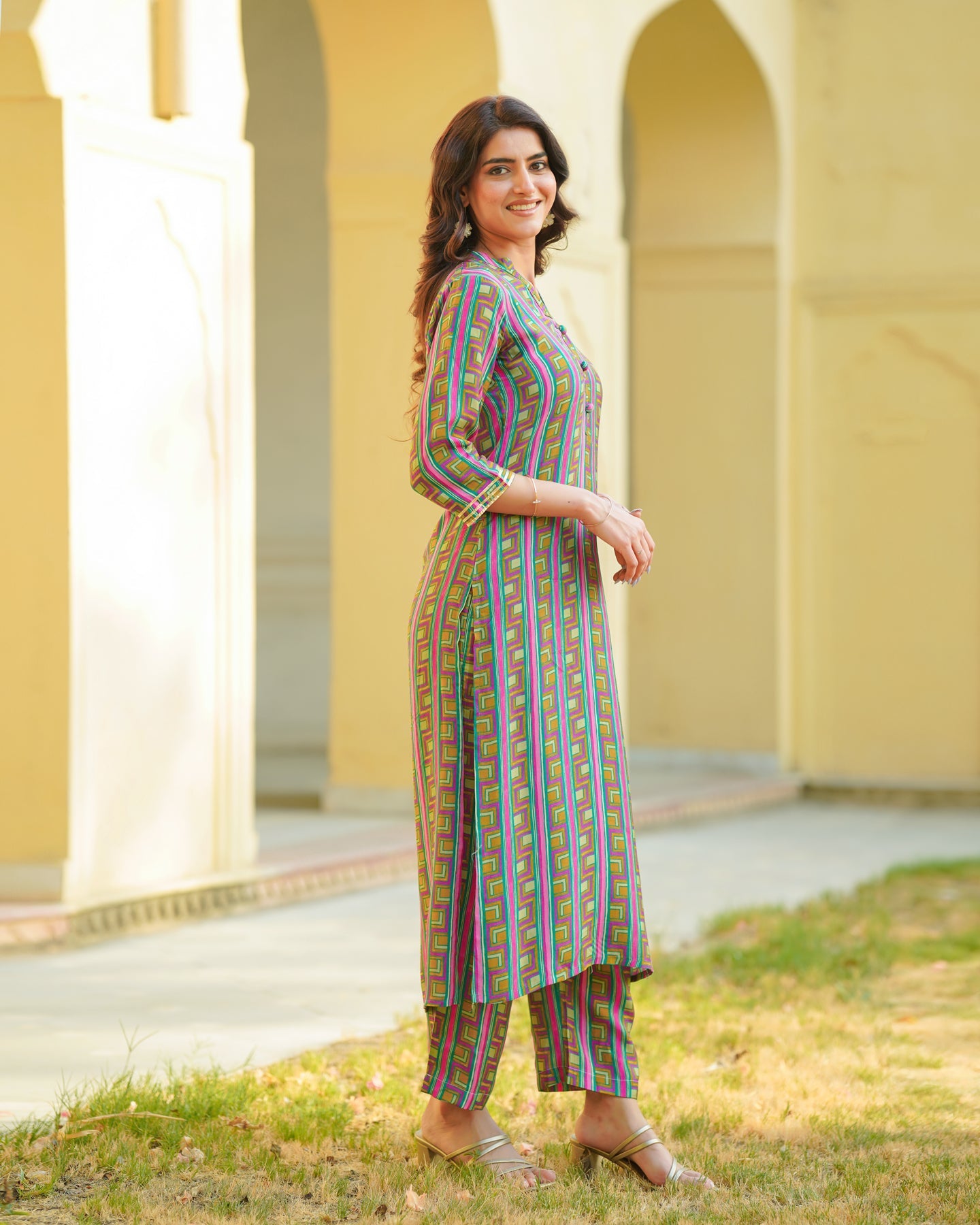 Mustard Abstract Kurta Set