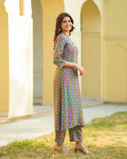 Mustard Abstract Kurta Set