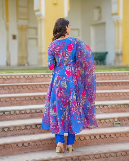 Blue Angrakha Suit Set