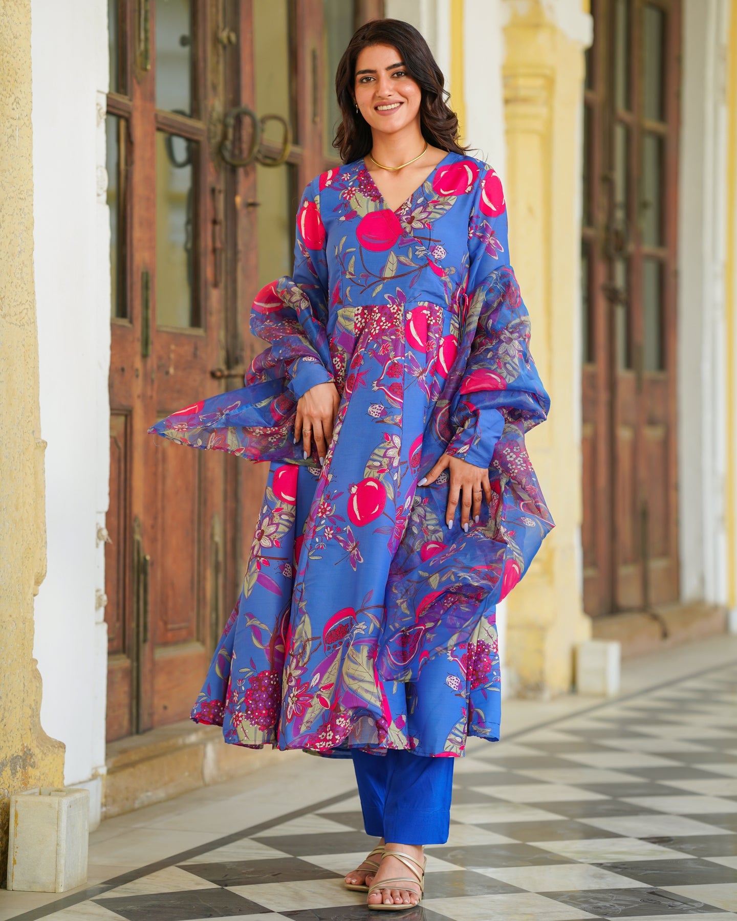 Blue Angrakha Suit Set