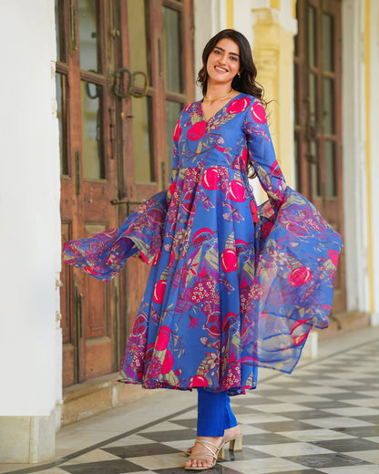 Blue Angrakha Suit Set
