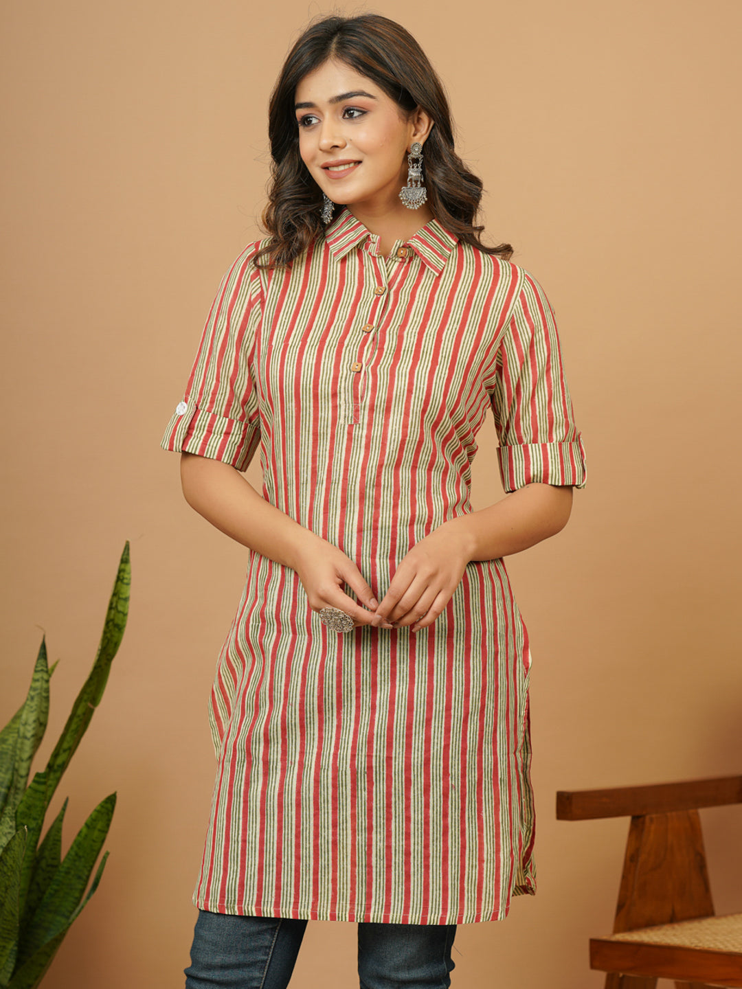 Red Stripe Tribal Kurti