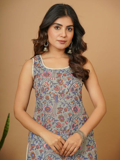 Grey Floral Jaal B.P. Kurti