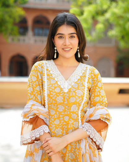 Mustard Handblock Printed Suit Set
