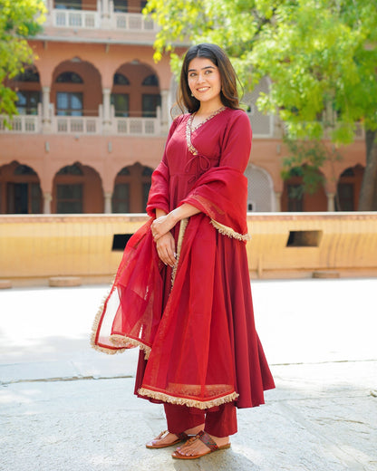 Regal Maroon Embroidered Suit Set