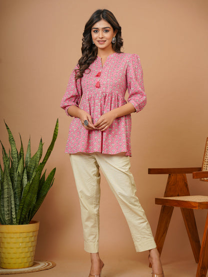 Pink Block Print Top