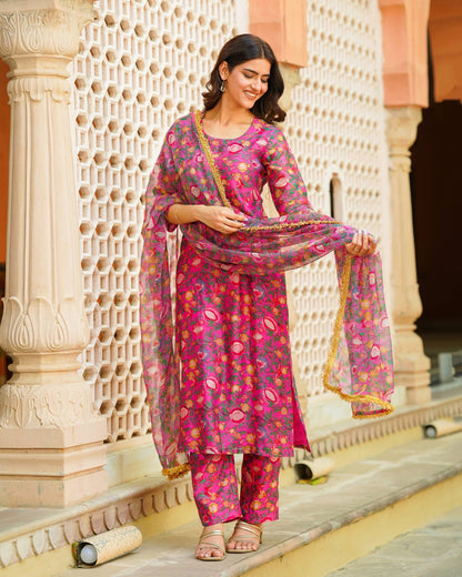 Pink Floral Handblock Suit set