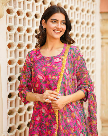 Pink Floral Handblock Suit set