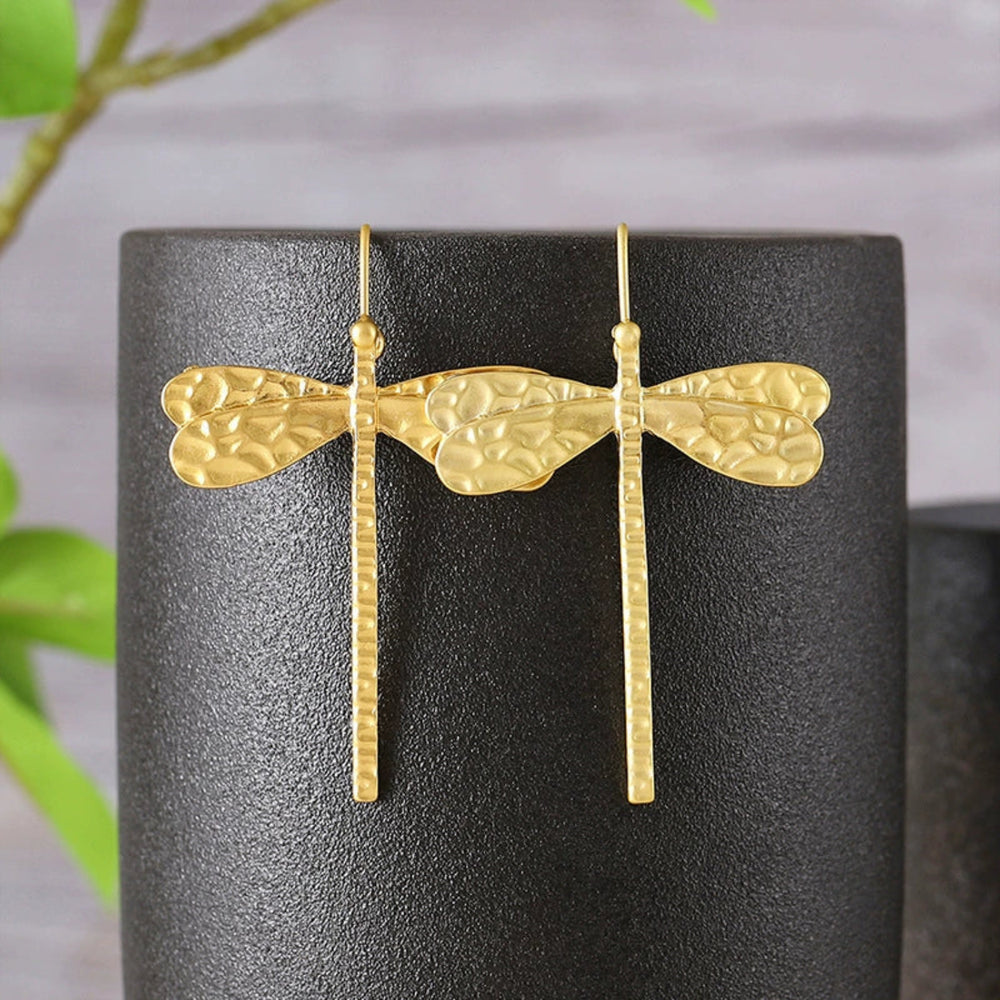 Dragonfly Textured Drop Earrings JLT12788 Just Lil Things