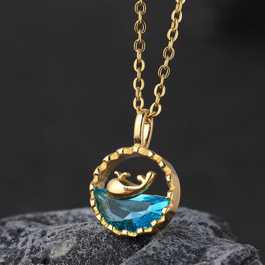 Blue Crystal whale Pendant Necklace Elegant Nature-Inspired Jewelry JLTN0540