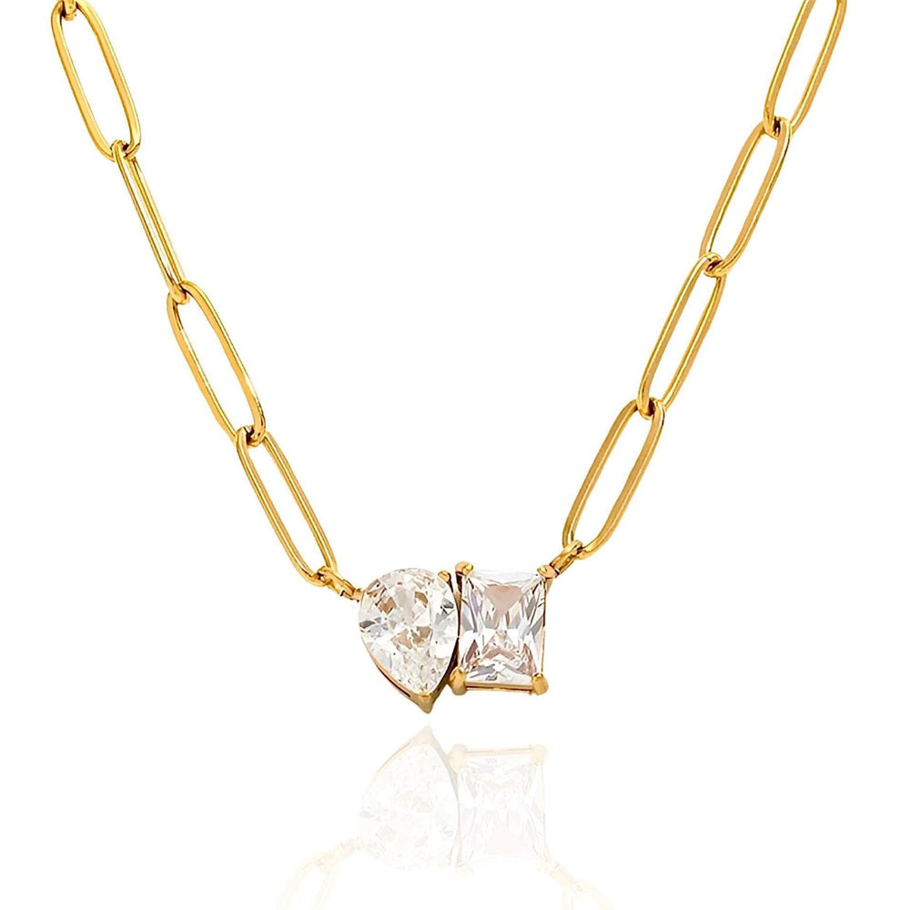 Chic Triangle & Rectangle Zirconia Pendant Pin Link Chain Gold Necklace JLTN1231 Just Lil Things