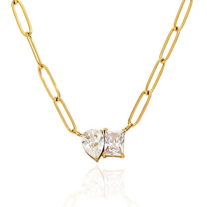Chic Triangle & Rectangle Zirconia Pendant Pin Link Chain Gold Necklace JLTN1231 Just Lil Things