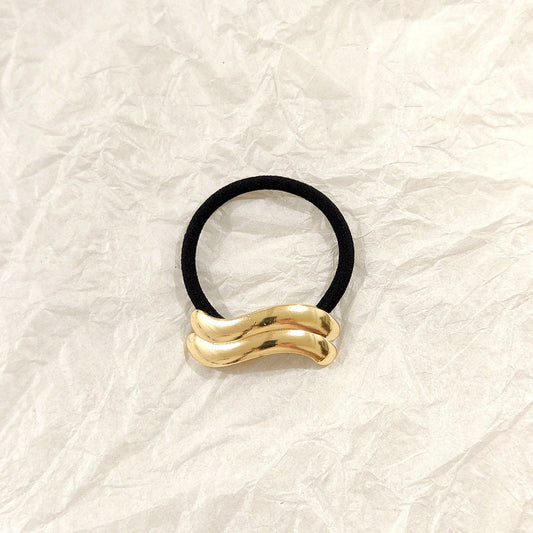 Gold Wave Hair Tie – Minimal Sculpted Metallic Elastic JLTS0510 Just Lil Things