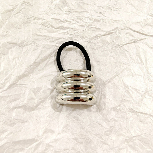 Triple Dome Silver Hair Tie – Statement Metallic Elastic JLTS0515 Just Lil Things