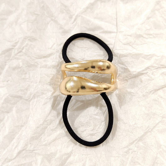 Abstract Gold Wave Hair Tie Sculpted Metallic Elastic Band JLTS0516