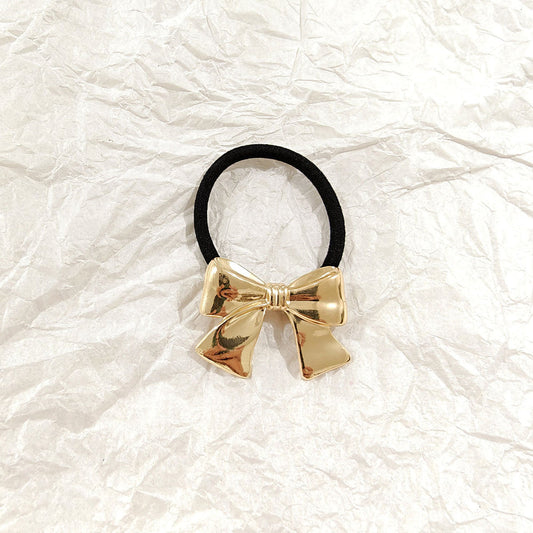 Glossy Gold Ribbon Bow Hair Ties JLTS0524 Just Lil Things