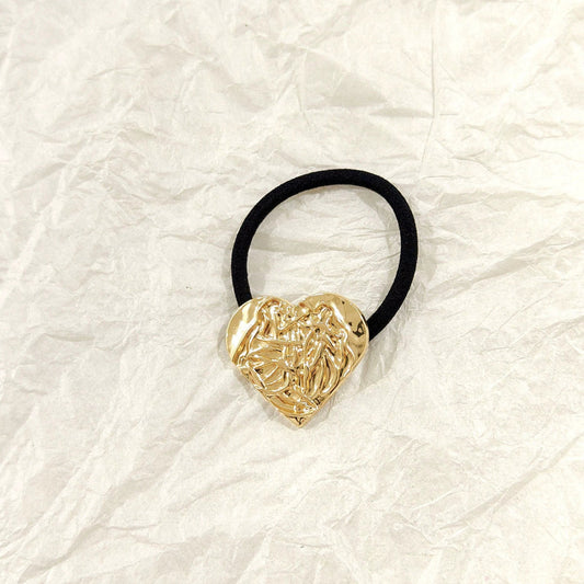Crushed Heart Textured Golden Hair Tie – Molten Metallic Elastic JLTS0551 Just Lil Things