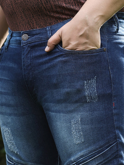 Dark-Wash Panelled Denim Jeans