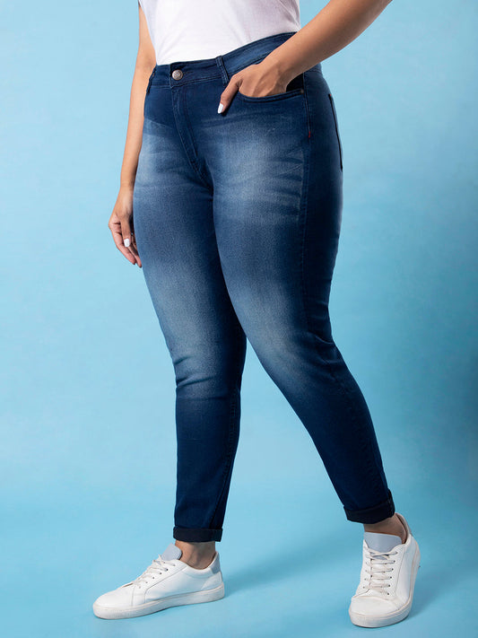 Shaded Casual Navy Blue Jeans
