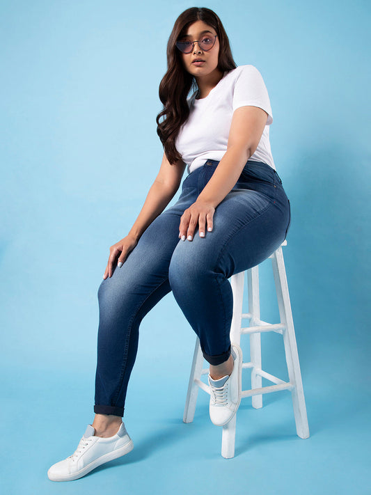 Shaded Casual Navy Blue Jeans
