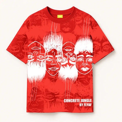 Static Jungle Round Neck Printed Red T-Shirt FLYAF