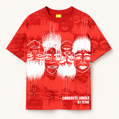 Static Jungle Round Neck Printed Red T-Shirt