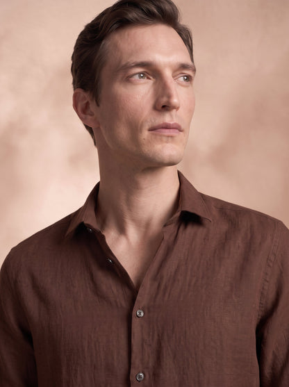 Slim Fit Linen Brown Casual Shirt for Men (JAXEN)
