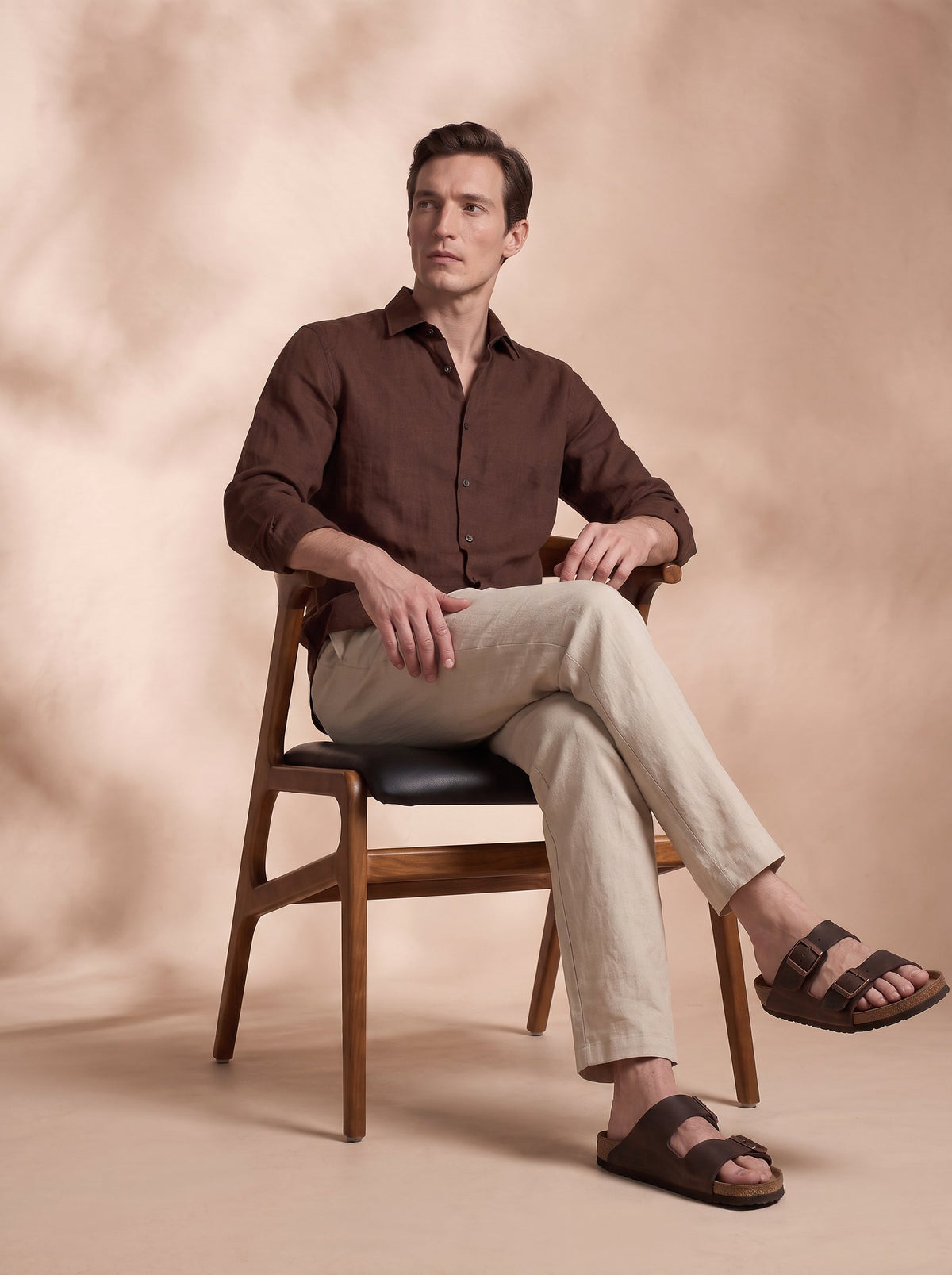 Slim Fit Linen Brown Casual Shirt for Men (JAXEN)